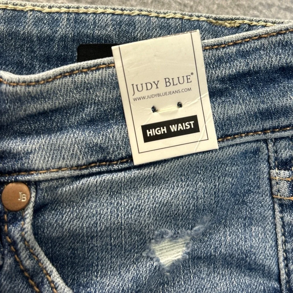 Judy Blue High Rise Wide Leg Jeans Womens 1/25 Distressed Stretch Med Blue Denim